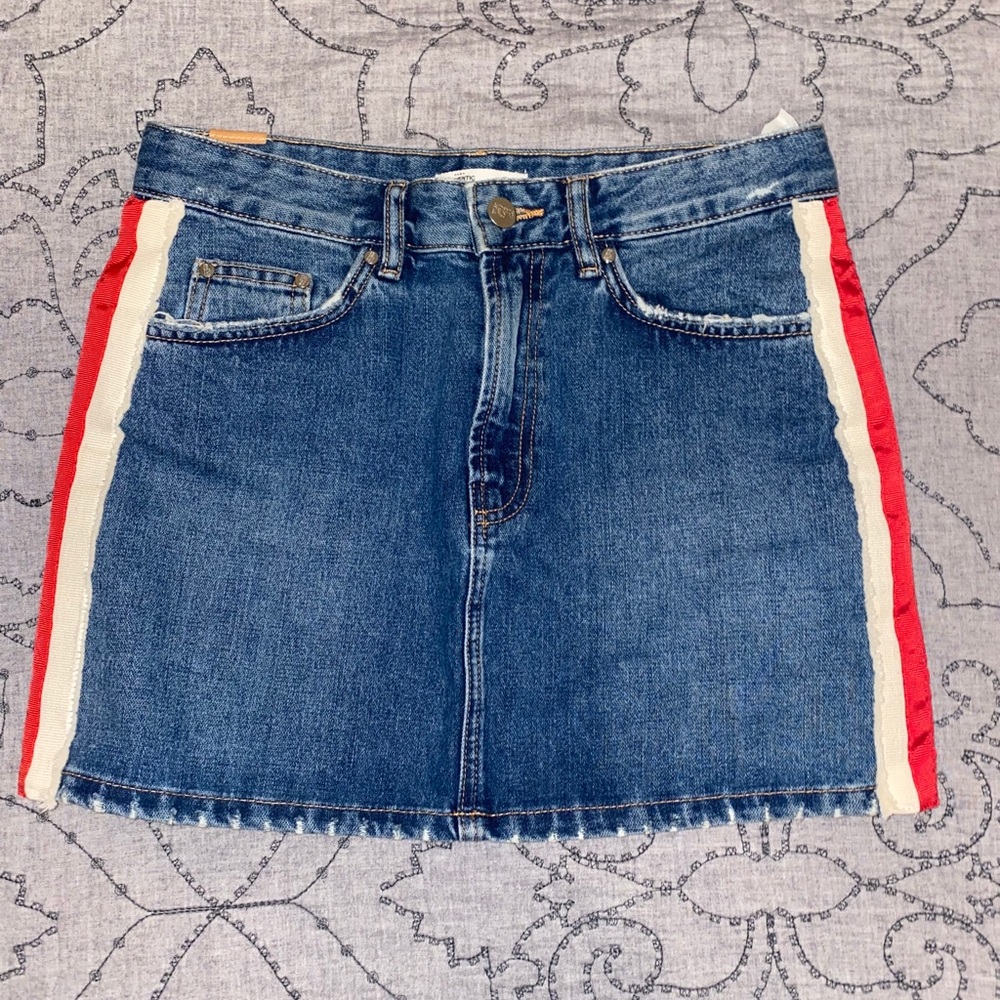 Zara Denim Skirt with red and white stripe